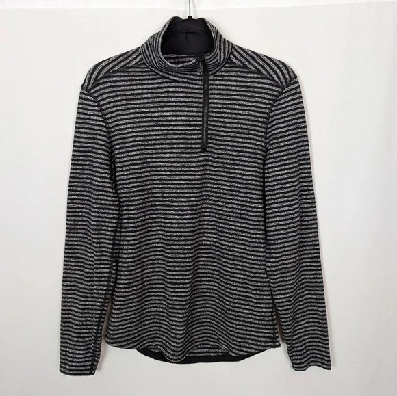 Lululemon Men M Surge Warm 1/2 ZipRaven Stripe Black Heathered Black Athletic